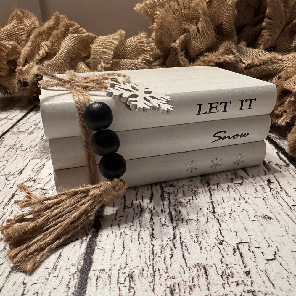 Holiday Decor Pile of Books Inspirational White Distressed